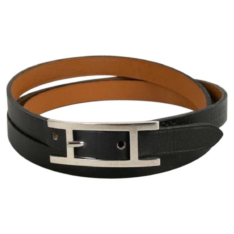 Hermès Hapi Leather Bracelet in Black and Brown Leather For Sale