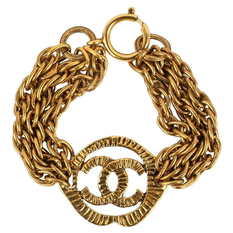 Chanel CC Black Leather Woven Gold Tone Chain Bangle Bracelet Chanel | TLC