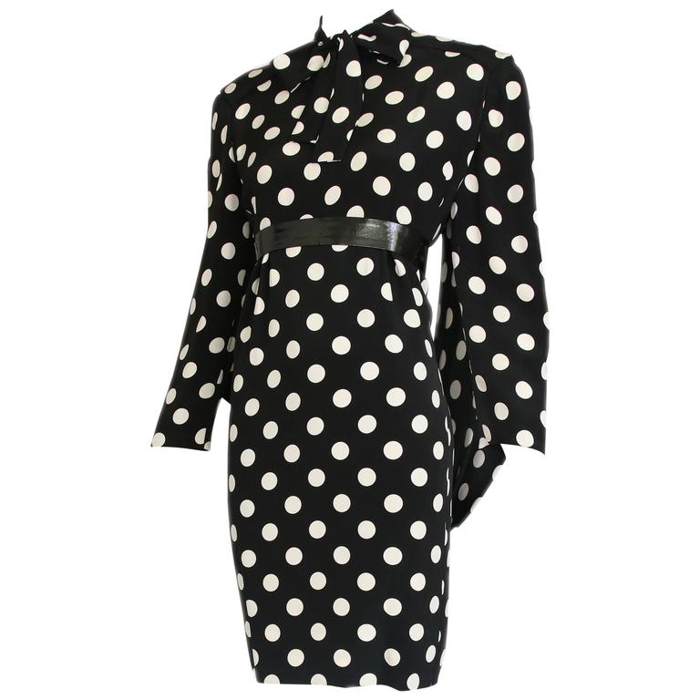 1987 Pierre Balmain Haute Couture Silk Polka Dot Dress w/Back Drape No ...