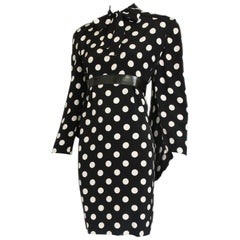 Vintage 1987 Pierre Balmain Haute Couture Silk Polka Dot Dress w/Back Drape No. 170469