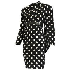 1987 Pierre Balmain Haute Couture Silk Polka Dot Dress w/Back Drape No. 170469 1