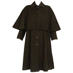 1970's Yves Saint Laurent YSL Dark Green Wool Coat w/Attached Cape