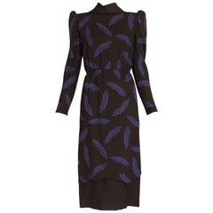 Vintage Carolina Herrera Black Day Dress w/Blue Abstract Print