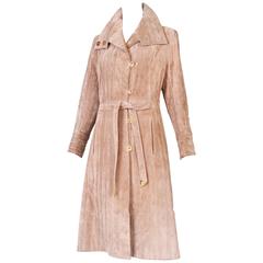 1970's Gucci Quilted Suede Coat w/Enameled Buttons & Attached Belt 10