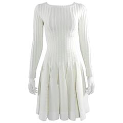 ALAIA Winter White / Ivory Long Sleeve Bodycon Fit and Flare Dress