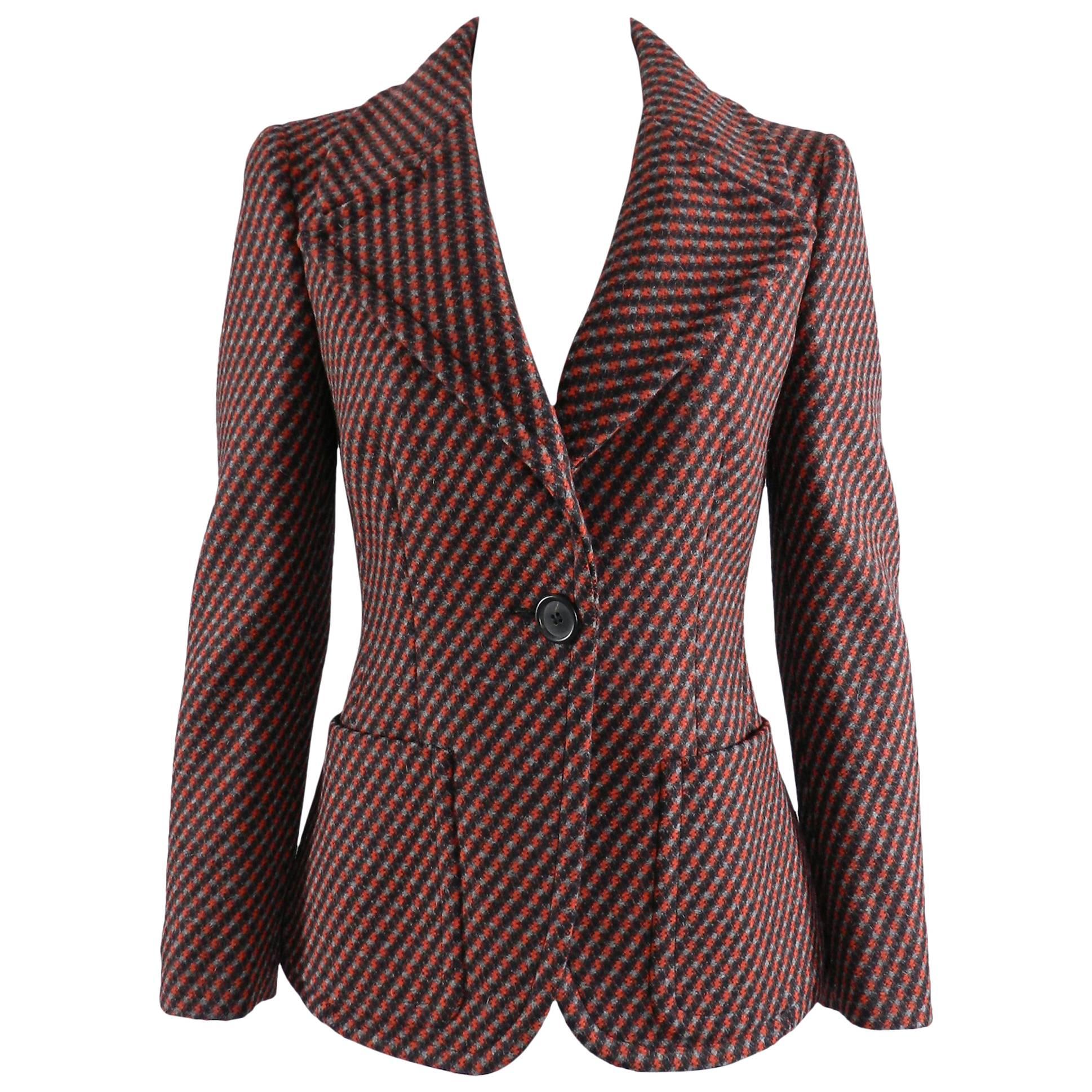 PRADA fall 2014 red / grey / black Fitted Wool Blazer / Jacket