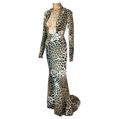 Roberto Cavalli 2010 Embellished Sheer Bodysuit Animal Print Evening Dress Gown