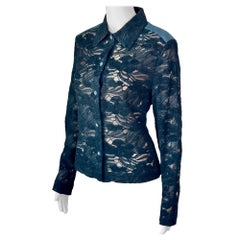 Gianni Versace c.2001 Vintage Lace Sheer Black Shirt Top Jacket