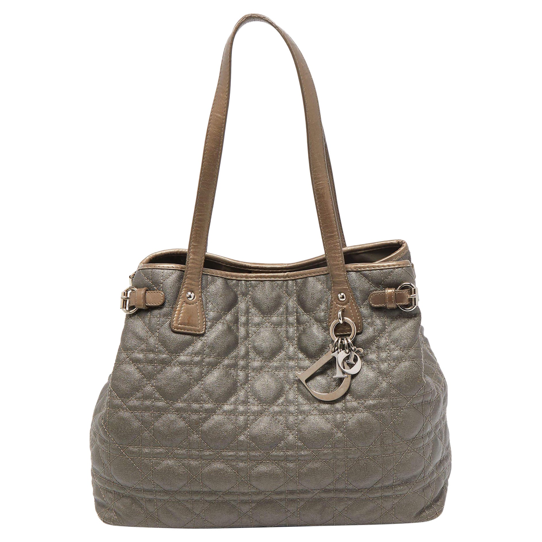 Dior Metallic Cannage Coated Canvas and Leather Small Panarea Tote