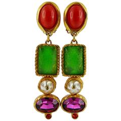 Christian Lacroix Vintage Jewelled Dangling Earrings (Boucles d'oreilles pendantes)