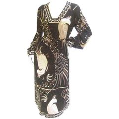 Emilio Pucci Rare Silk Jersey Birds of Paradise Dress c 1970s 10