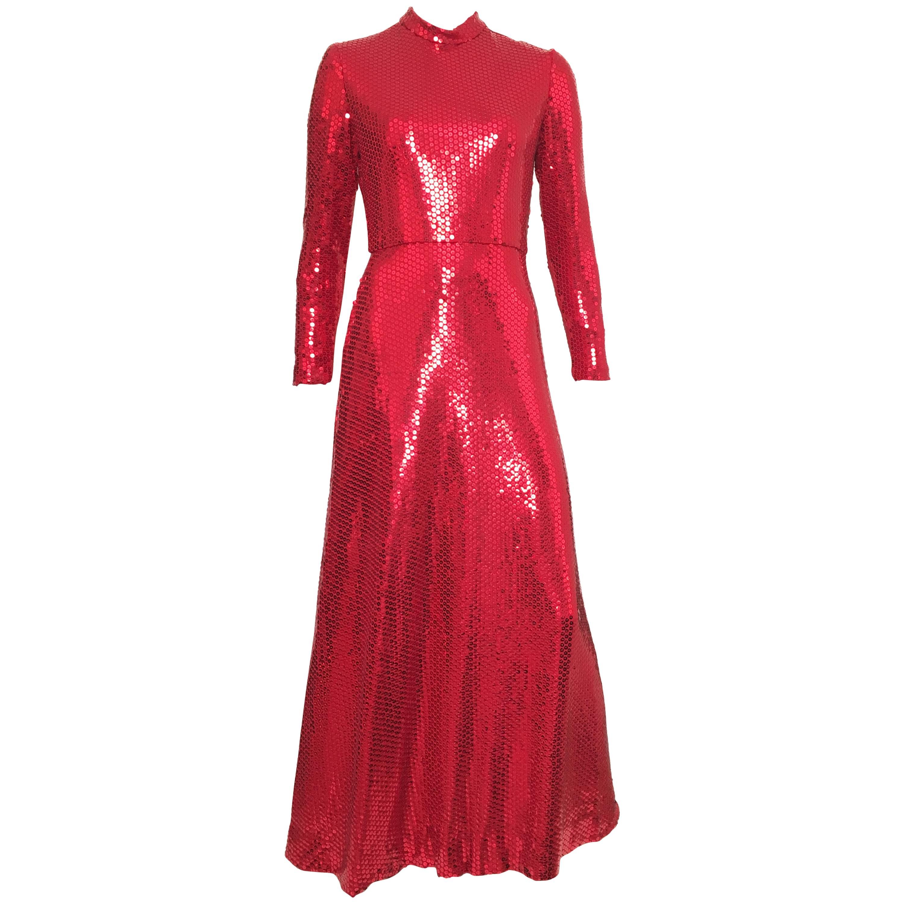 Neiman Marcus 80s Red Sequin Gown Size 6.