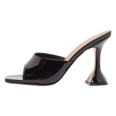 Used Amina Muaddi Black Patent Lupita Slide Sandals Size 36