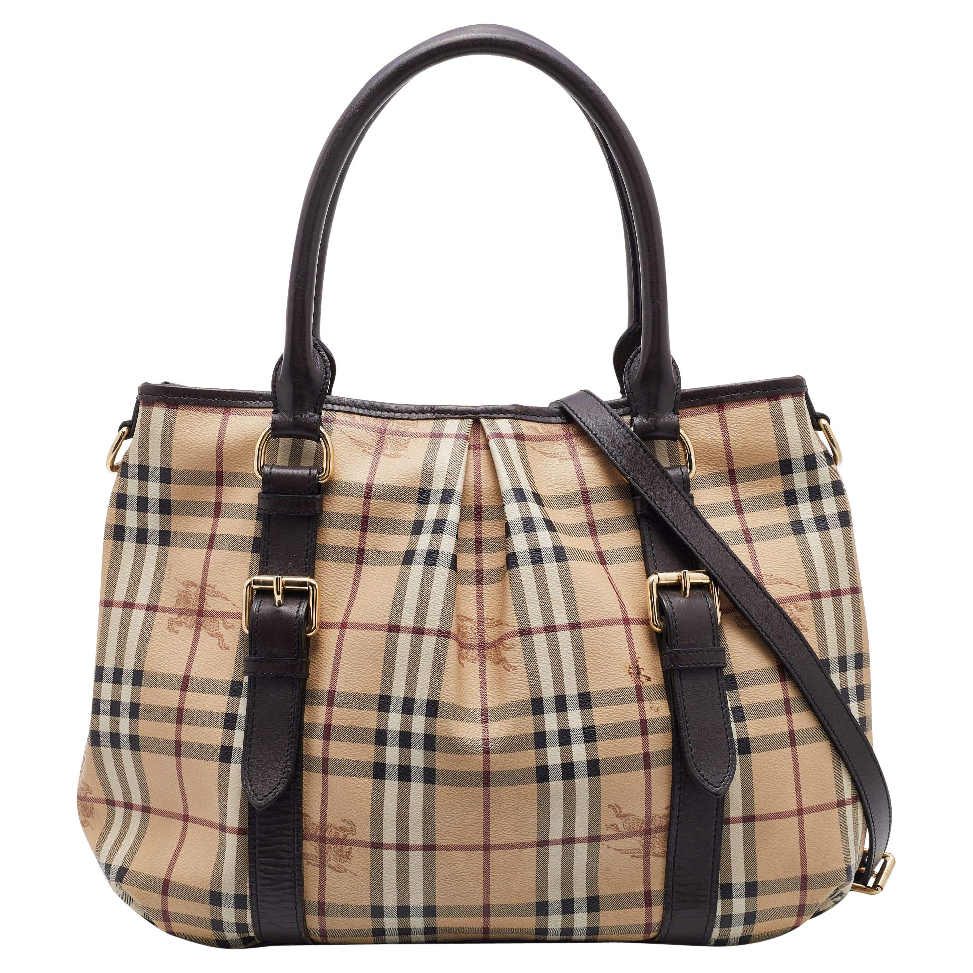 Burberry Beige/Brown Haymarket Check PVC and Leather Northfield Tote