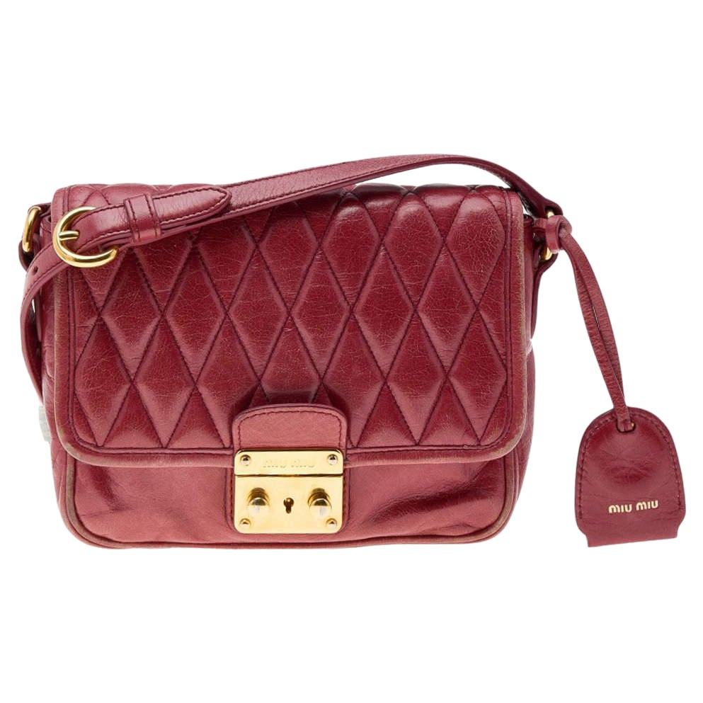 Miu Miu Red Quilted Leather Pushlock Flap Shoulder Bag For Sale