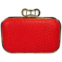Etienne Aigner Coral Red embossed leather hard side clutch shoulder bag 12