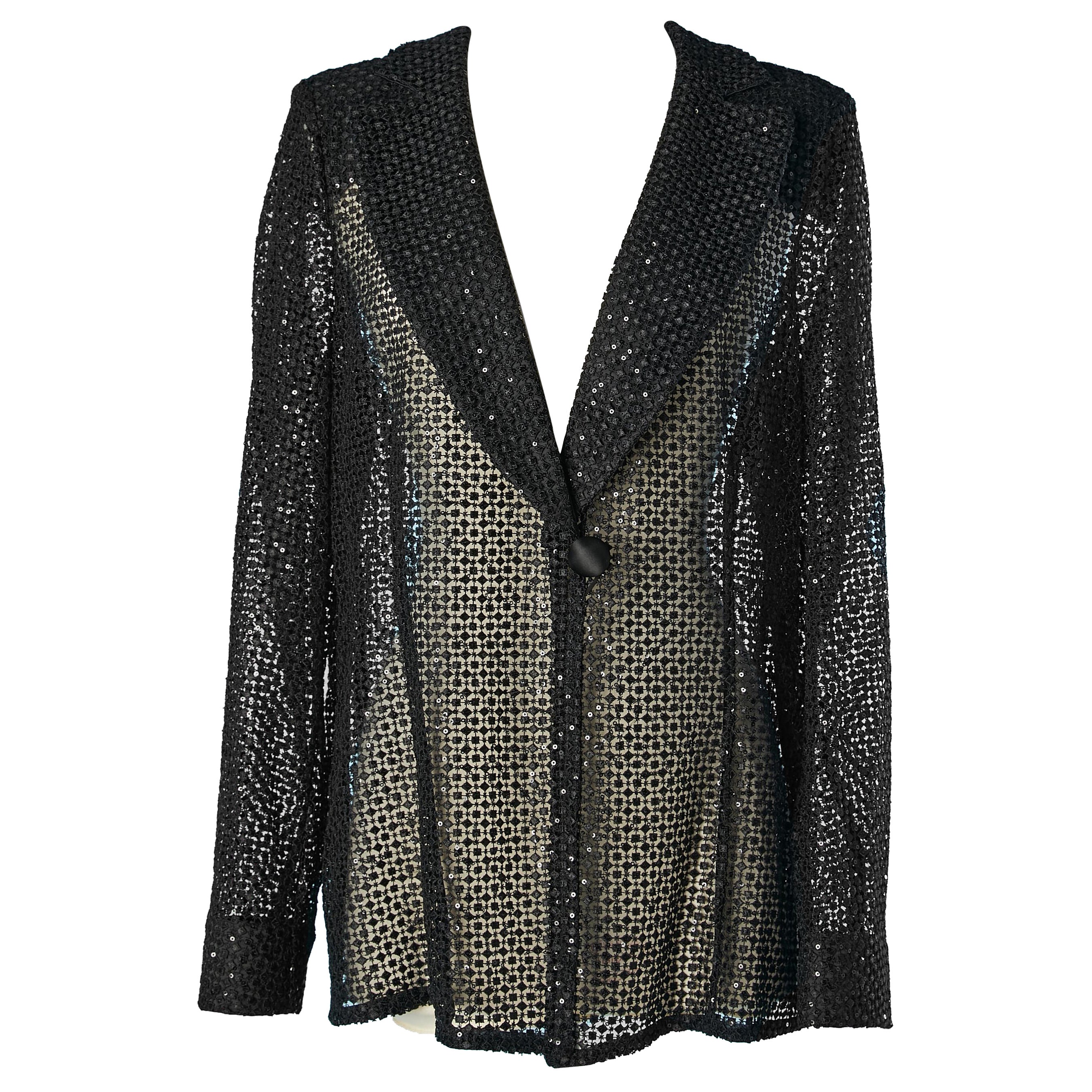 Black see-trough guipure (lace) and sequin evening jacket Armani Collezioni  For Sale