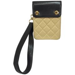 Chanel quilted Black & Tan lambskin leather GH 2 way mini pouch shoulder bag