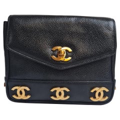 Super Rare Retro 1990s Chanel Black Caviar Mini CC Belt Bag
