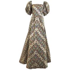 80s LEONARD metallic floral brocade gown 5