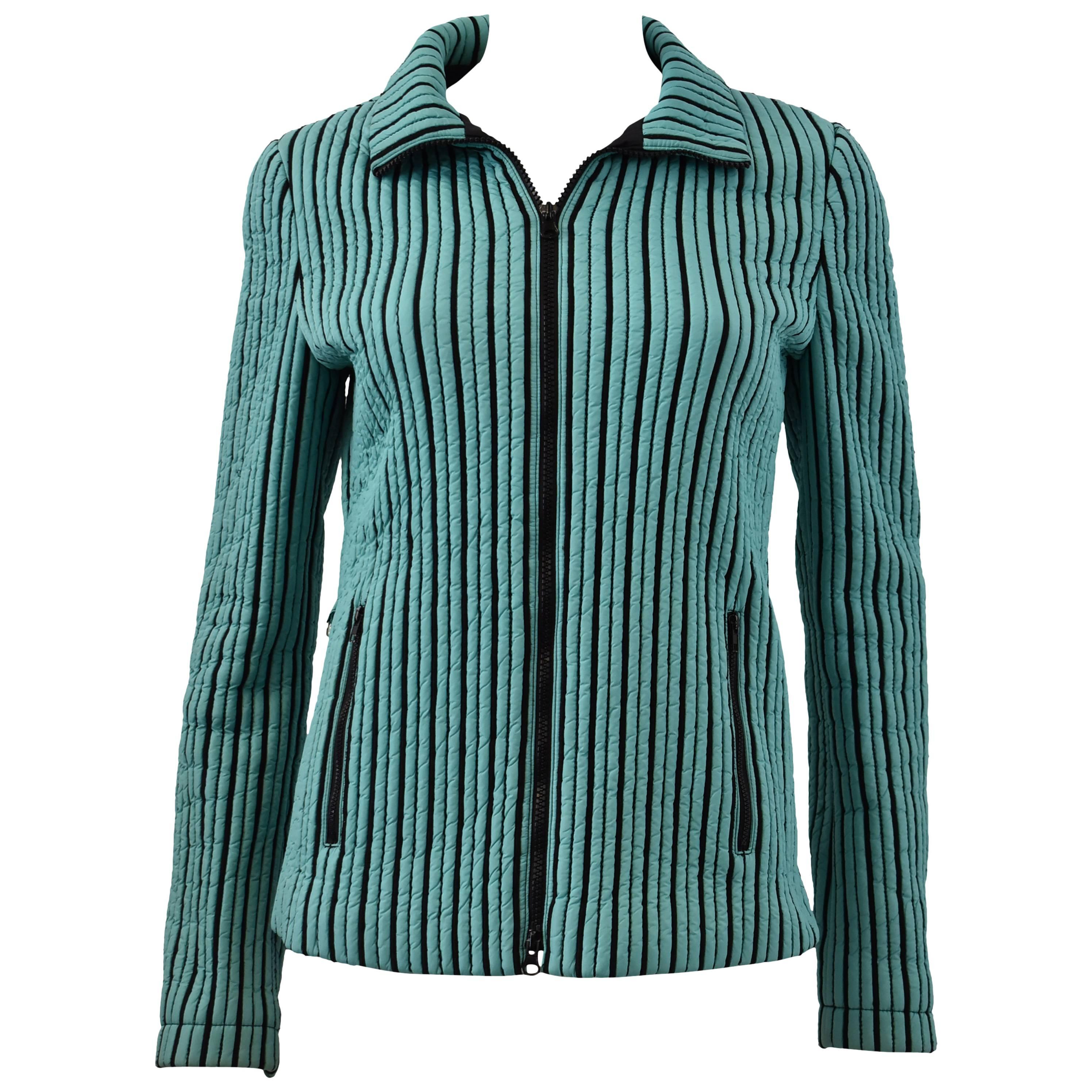 Missoni Quilted Turquoise and Black Stripe Sports Jacket