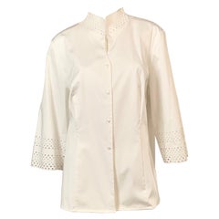 Rena Lange White Cotton Blouse with Cut Work and Embroidery  Never Worn