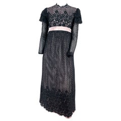 1960s Emma Domb Black and Lavender Lace Dress