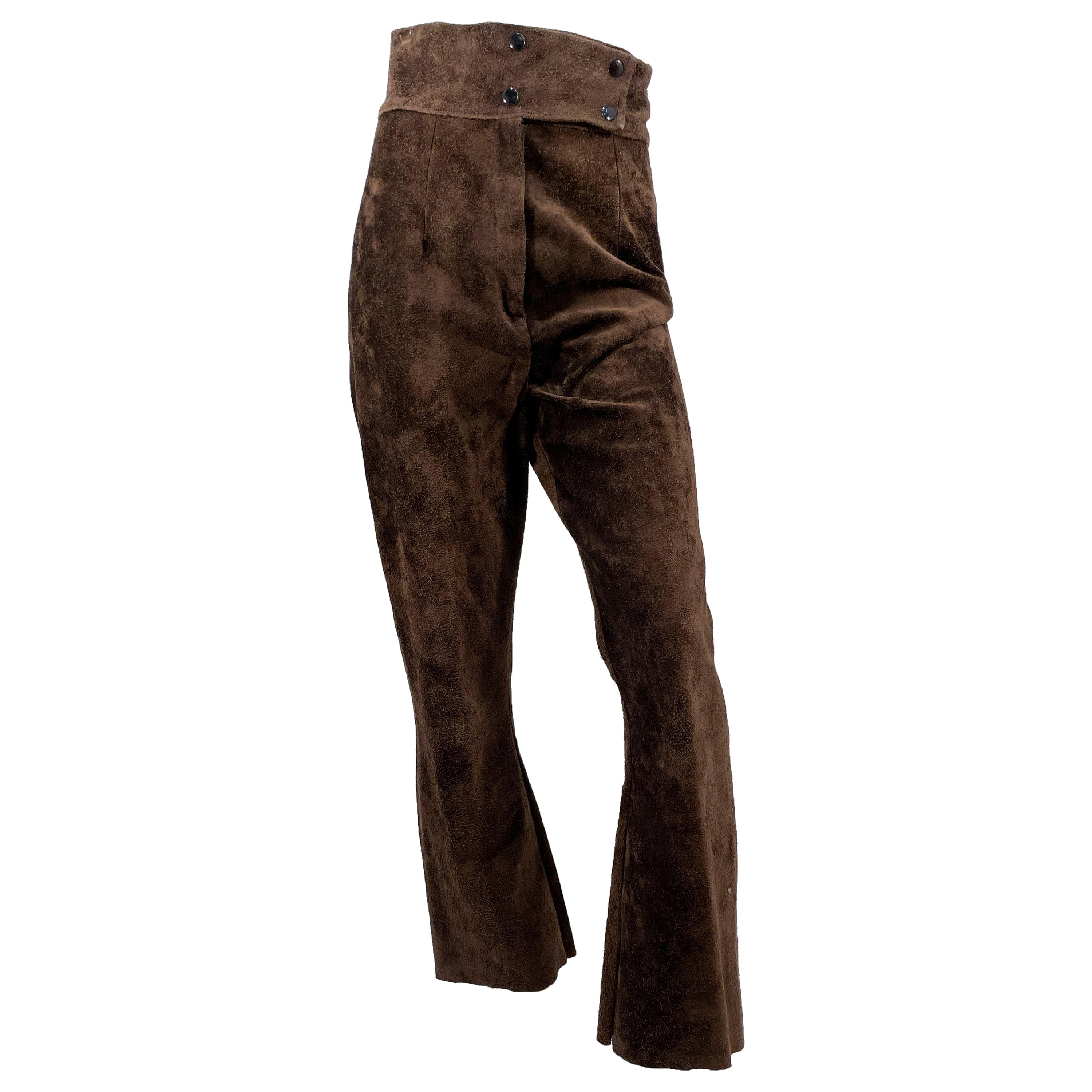 1960s/1970s Chocolate Brown Suede Pants For Sale
