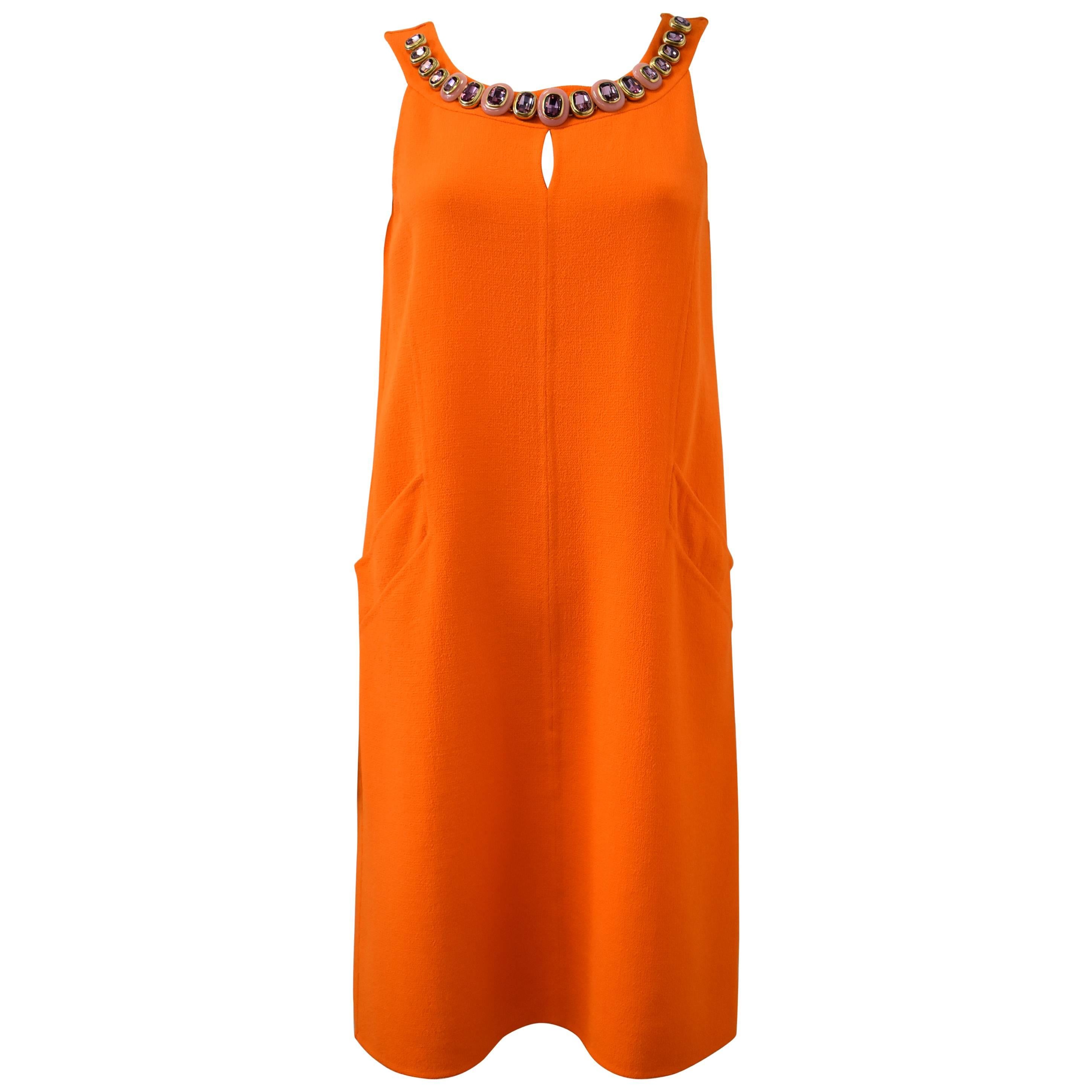 Oscar de La Renta Orange Shift Dress with Embellished Collar S/S 2014
