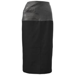 1980s Claude Montana Black Faux-Leather and Wool Skirt 
