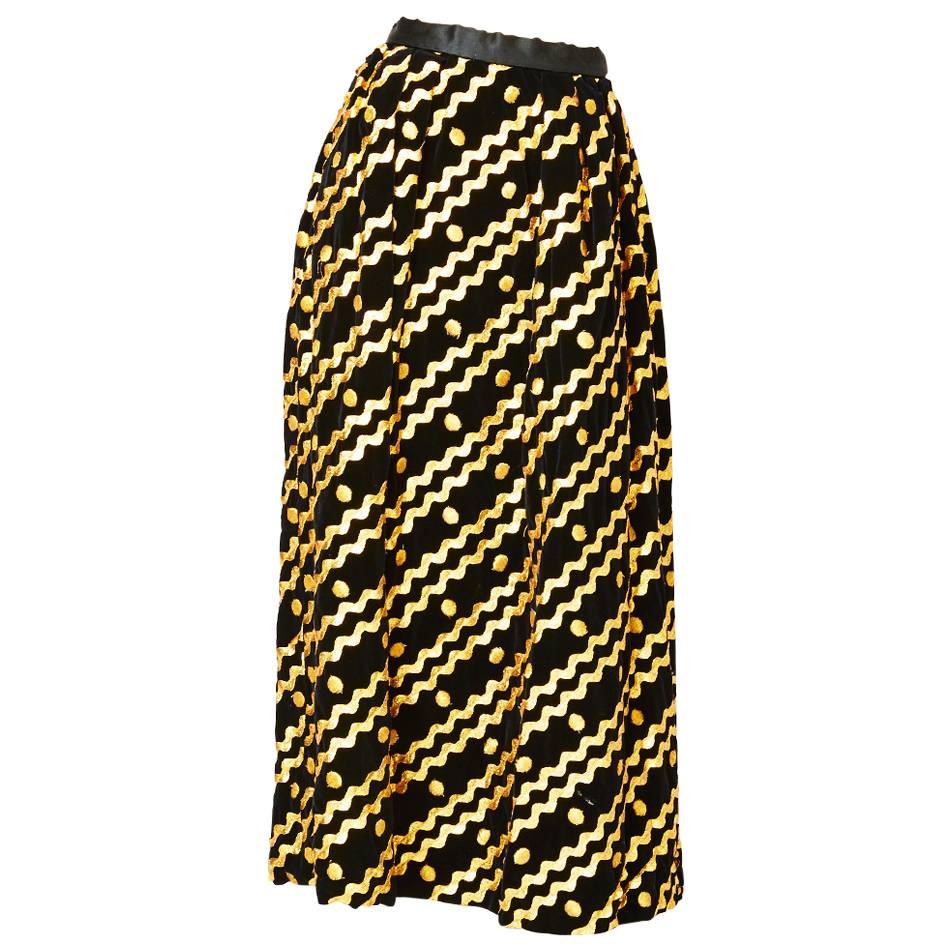 Adolfo Velvet Evening Skirt With Gold Ric Rac Detail