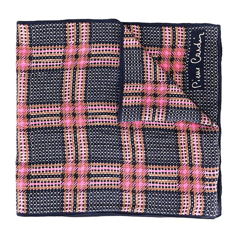 Pierre Cardin Vintage blue silk checked pink and brown 70s foulard. For  Sale at 1stDibs