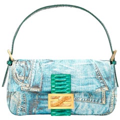 UNWORN Fendi Baguette-Handtasche mit exotischem Goldmetallic- Lurex-Jeansdruck
