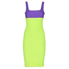 Fausto Puglisi Vintage green fluorescent and purple skinny 2000s dress