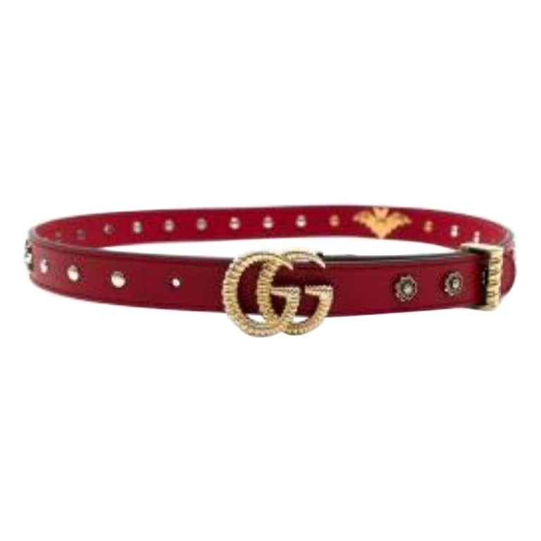 Gucci Red Leather Studded Belt - Size 80 For Sale at 1stDibs