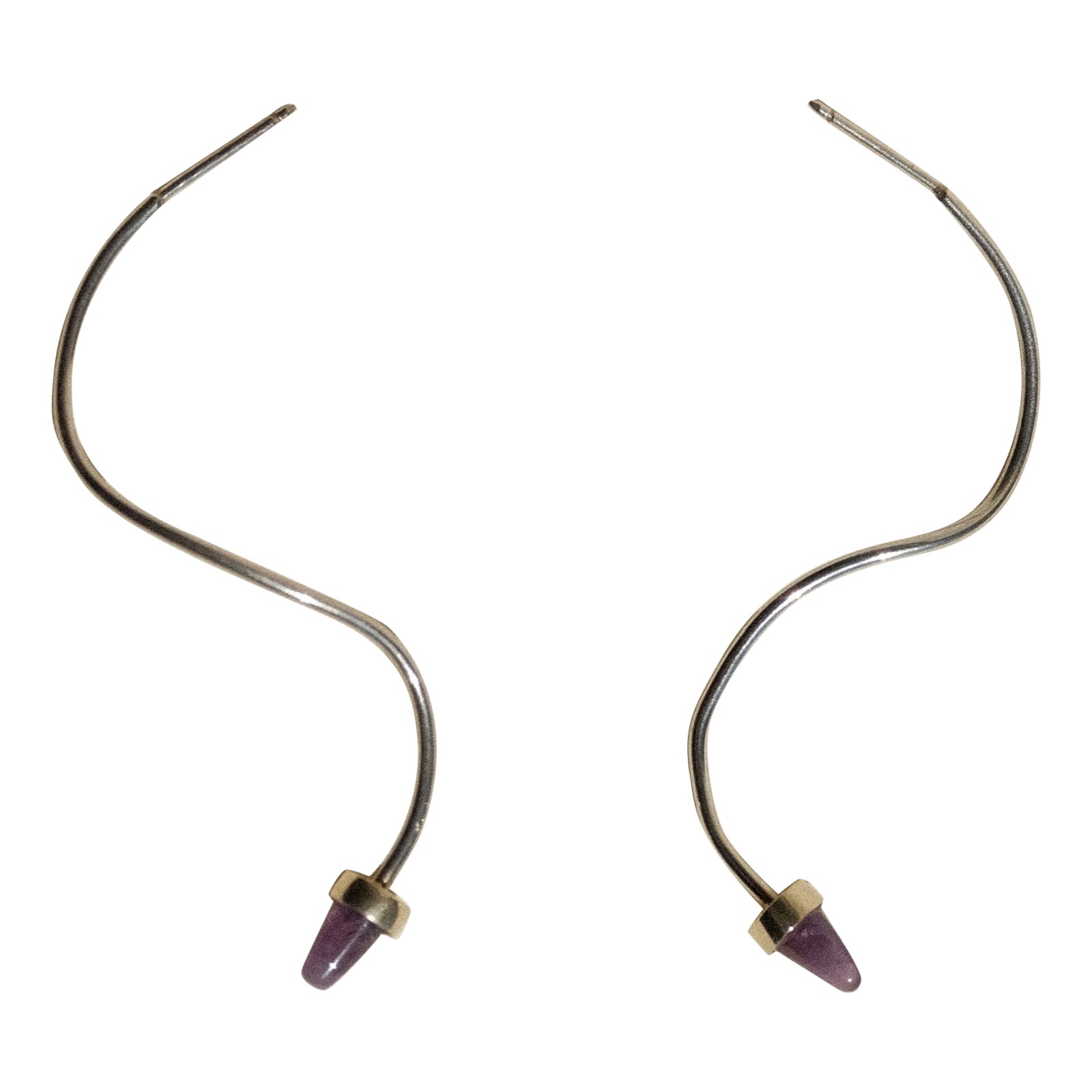 Amethyst Drop Earrings Sterling Silver with Gold Vermeil For Sale