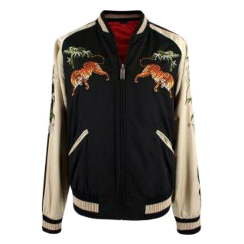 Gucci Satin Embroidered Reversible Bomber Jacket For Sale at 1stDibs