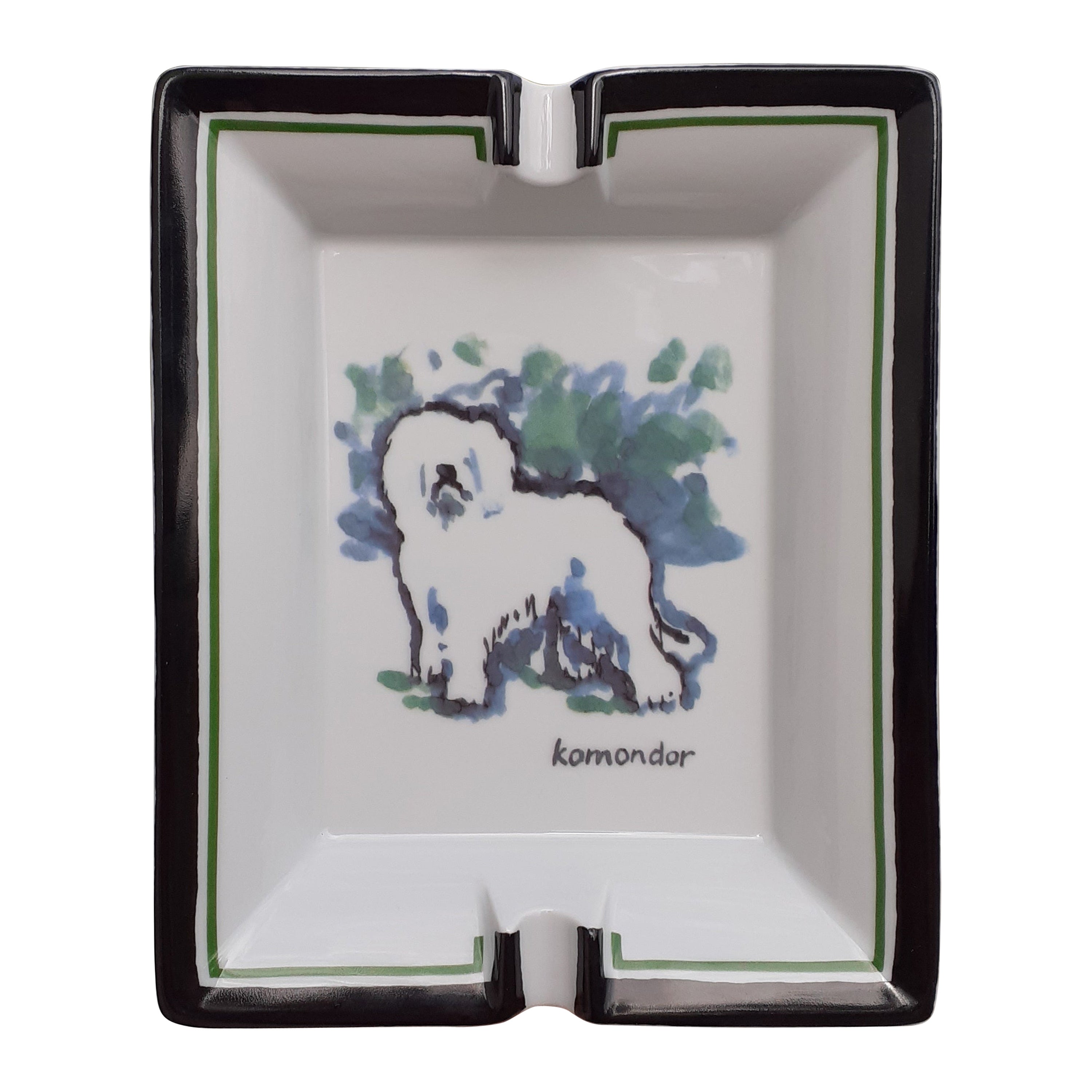 Exceptionnel Hermès Komondor Dog Print en porcelaine RARE