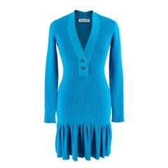 Alaia Blue Ribbed Knit Long Sleeved Mini Dress