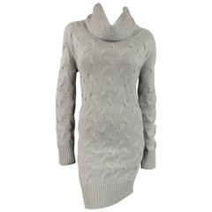 LORO PIANA Size L Grey Cashmere Textured Knit Cowl Neck Dress