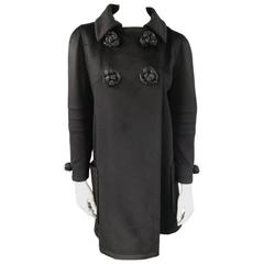 JEAN-LOUIS SCHERRER Size L Black Cashmere Blend Beaded Rose Button Coat