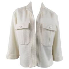 CHANEL Size 8 Off White Sparkle Wool / Nylon Crystal Pocket Open Front Jacket