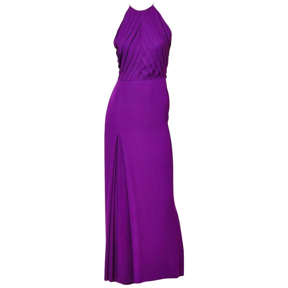 Galanos Halter Neck Gown with Pleating Detail For Sale