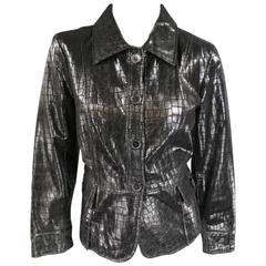 NEIMAN MARCUS Exclusive Size 8 Shiny Black Crocodile Leather Jacket
