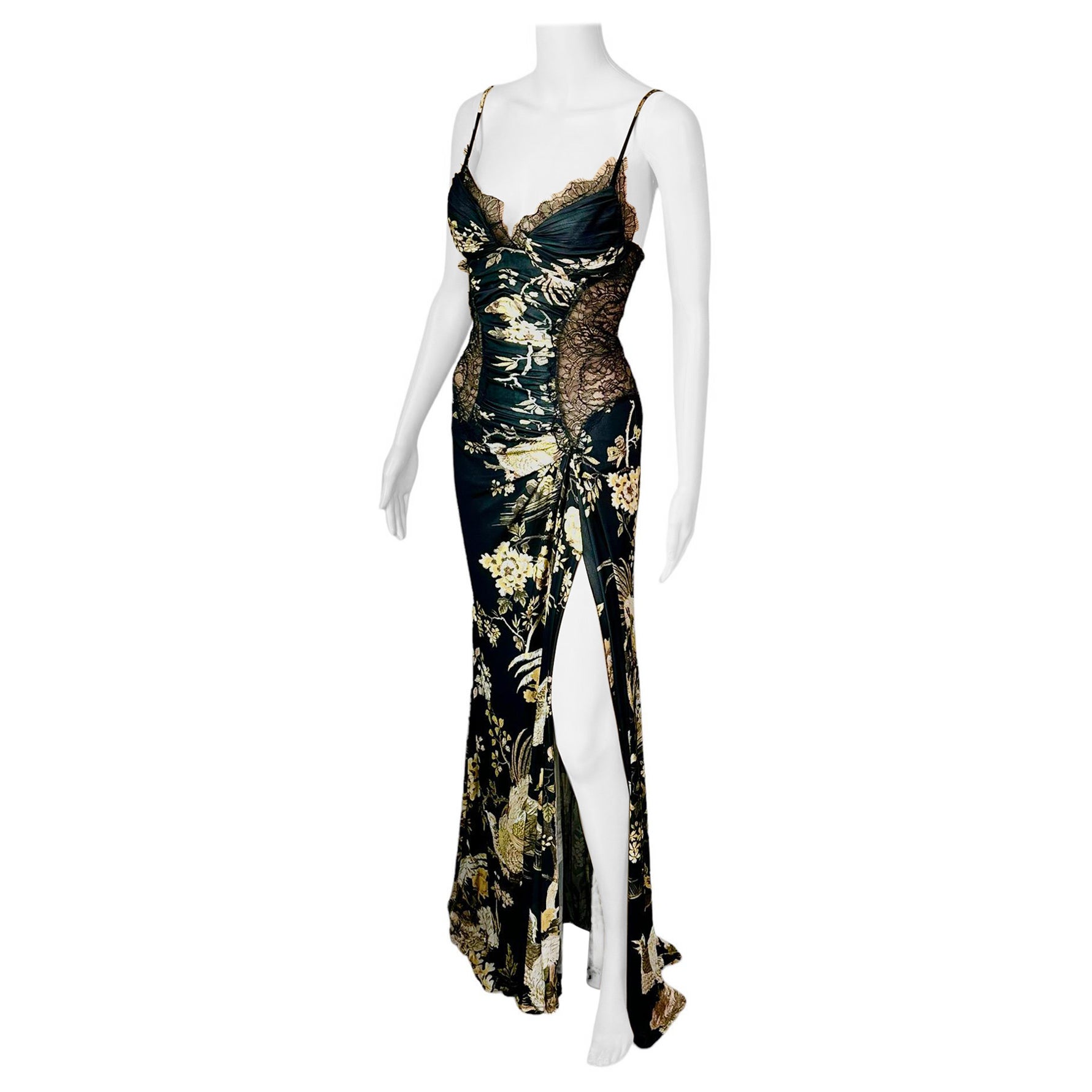 Roberto Cavalli F/W 2006 Unworn Bustier Sheer Lace Panels Floral Evening Dress For Sale