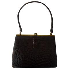 1950s Beautiful Dark Brown European Made Small Crocodile Purse