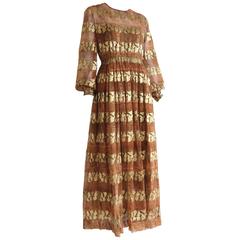 1970
s MOLLIE PARNIS Metallic Gold Sari Silk Evening Dress