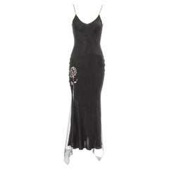John Galliano black silk damask evening slip dress with rose cut-outs, ss 1998