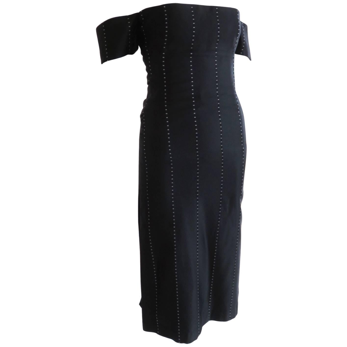 Pre-death 2001 ALEXANDER MCQUEEN Silk pinstripe cocktail dress For Sale