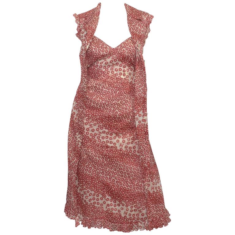Chanel 2003 Spring Floral Print Cotton Slip Dress and Duster at 1stDibs